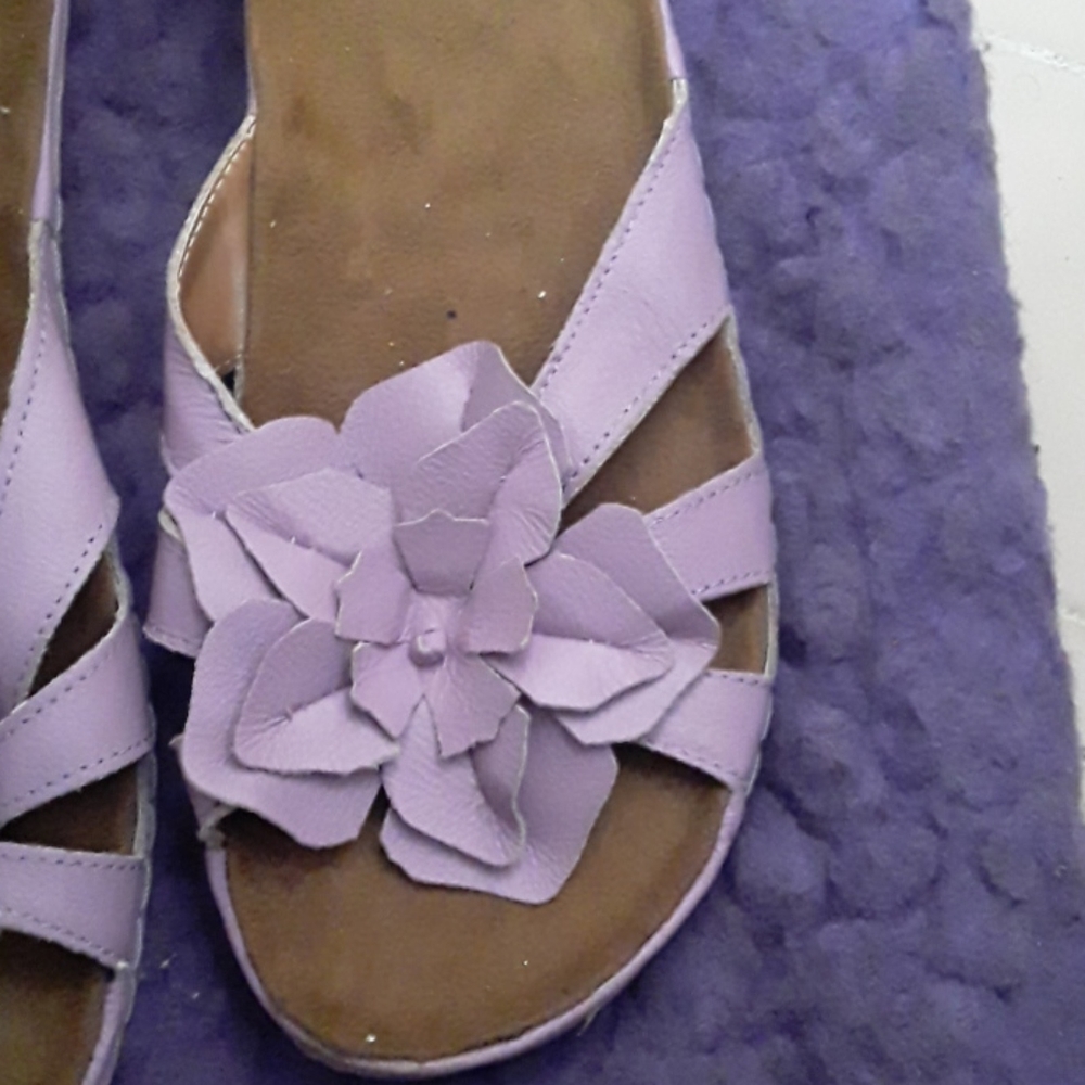 Leather Lavender Slides - Picture 2 of 8